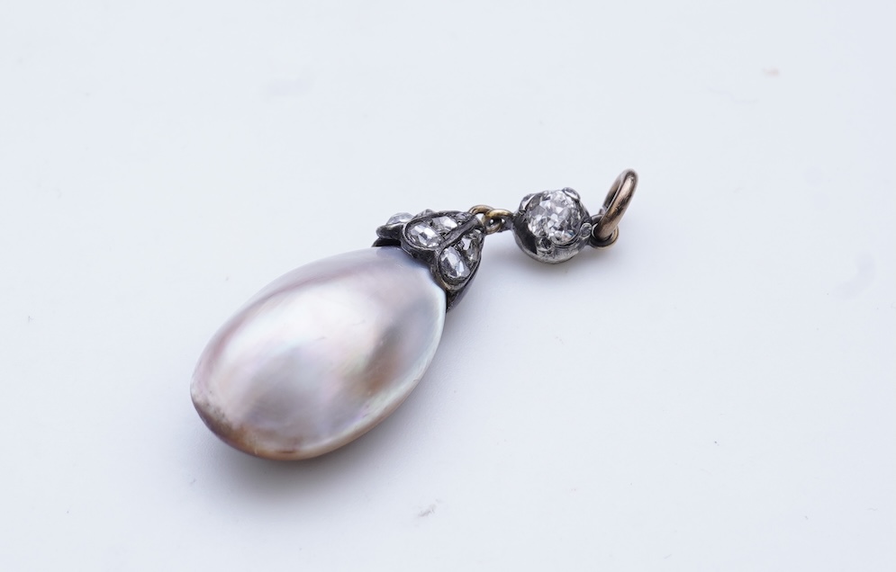 A Victorian blister pearl and diamond pendant, late 19th century